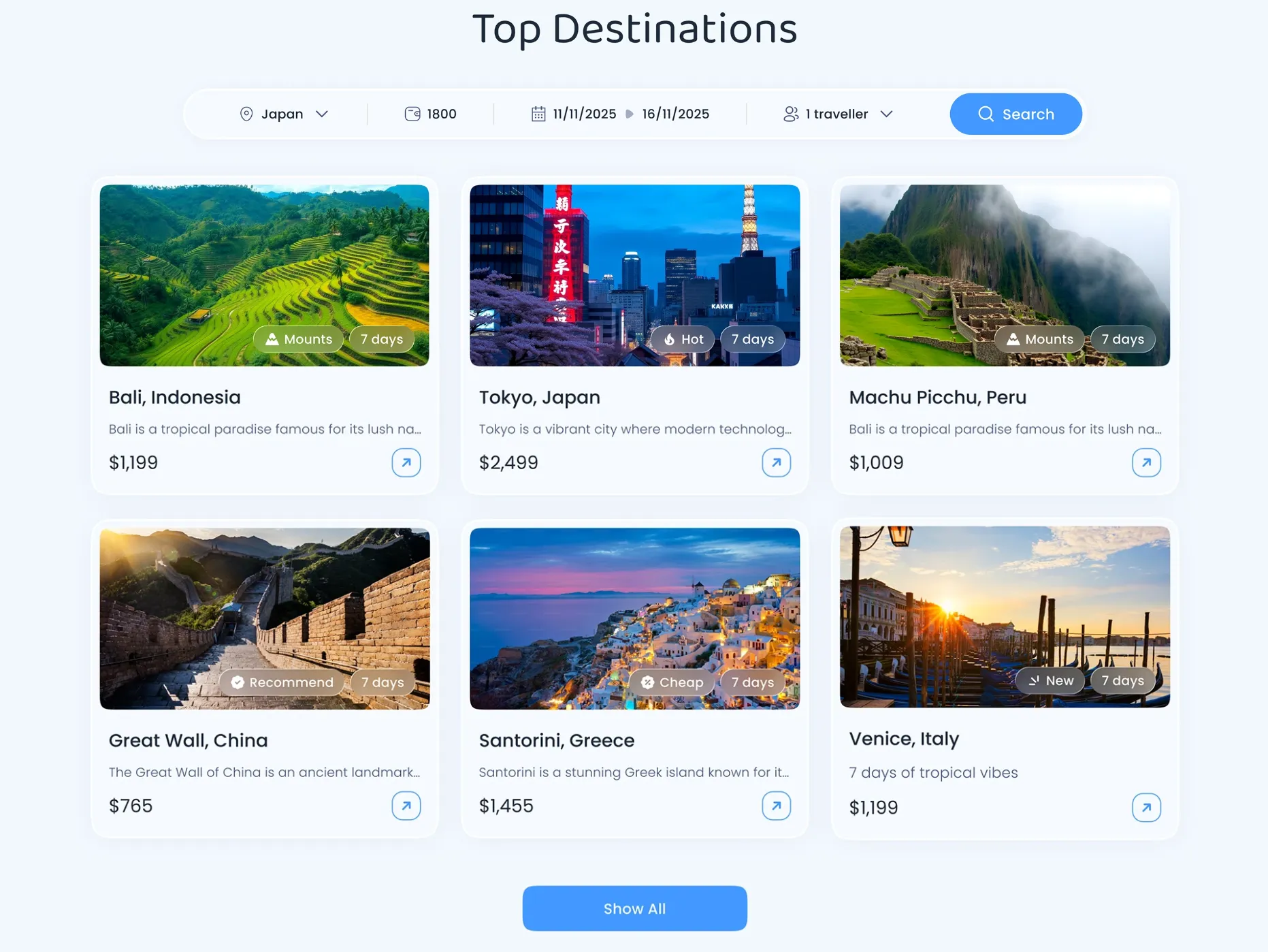 FlyFly — Top Destinations grid
